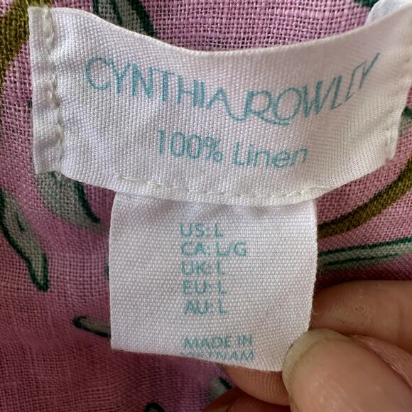 Cynthia Rowley Sz L 100% Linen Cap Sleeve Blouse w/ Birds and Trees Print Whimsy - Picture 7 of 8